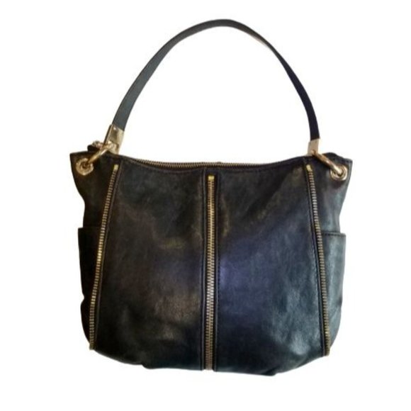 Michael Kors Newman Leather Hobo Bag Zip Accent Gold Hardware - Picture 6 of 12